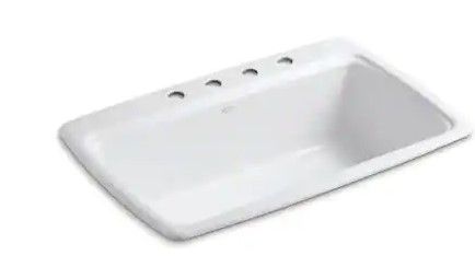 Photo 1 of **MINOR DAMAGE** Cape Dory Drop-in Cast Iron 33 in. 4-Hole Single Bowl Kitchen Sink in White
