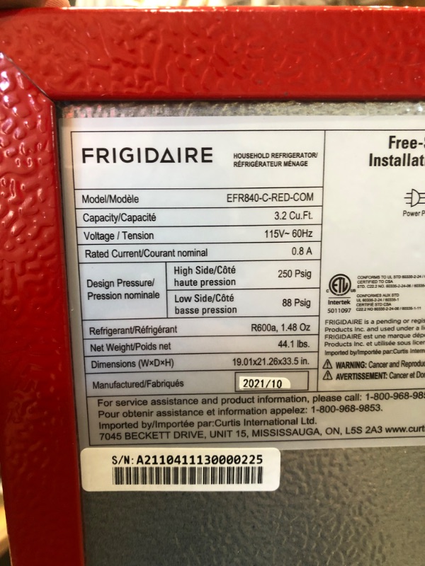 Photo 8 of Frigidaire EFR840-RED 3.2 Cu Ft Red 2 Door Retro Bar Fridge with Side Bottle Opener