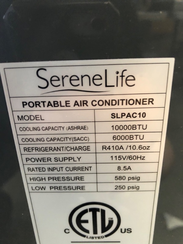 Photo 6 of SereneLife SLPAC10 Portable Air Conditioner Compact Home AC Cooling Unit with Built-in Dehumidifier & Fan Modes, Quiet Operation, Includes Window Mount Kit, 10,000 BTU, White