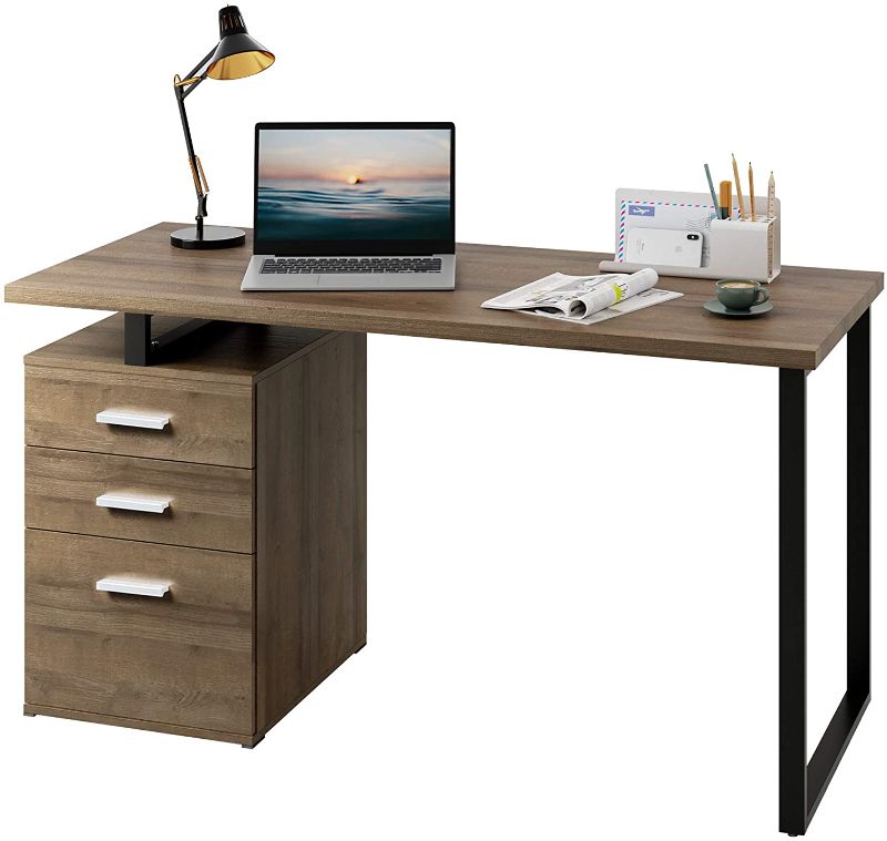 Photo 1 of DEVAISE Computer Desk with Drawer, 55 inch Home Office Desk with Reversible File Cabinet, Gray Oak
