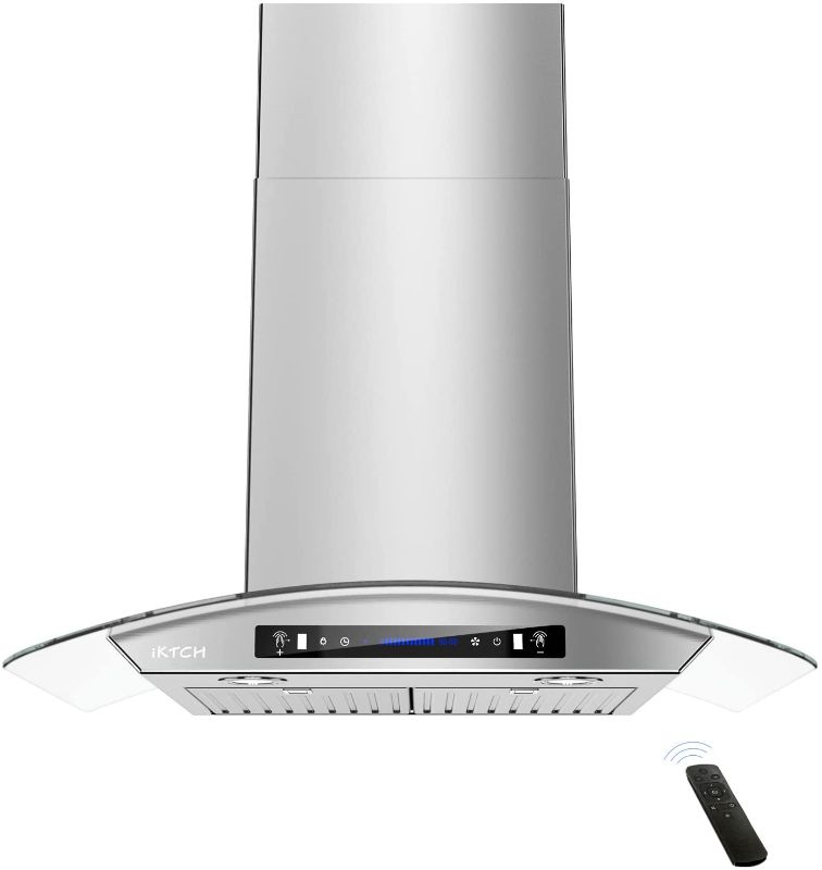 Photo 1 of **Damaged**IKTCH 36-inch Wall Mount Range Hood Tempered Glass 900 CFM, Kitchen Chimney Vent Stainless Steel with Gesture Sensing & Touch Control Switch Panel, 2 Pcs Adjustable Lights(IKP03-36)
