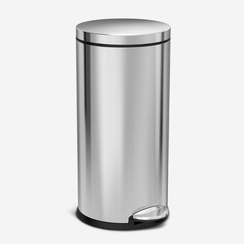 Photo 1 of **DAMAGED** Simplehuman 30 Liter / 8 Gallon Round Step Trash Can Brushed Stainless Steel
