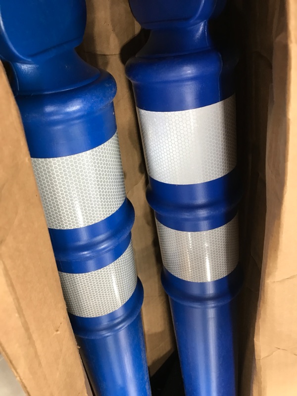 Photo 2 of **MINOR BENDS** Trafford Industrial Set of 2 45" Delineator Posts with Removable 10lb Rubber Base, Reflective Collars - Blue
