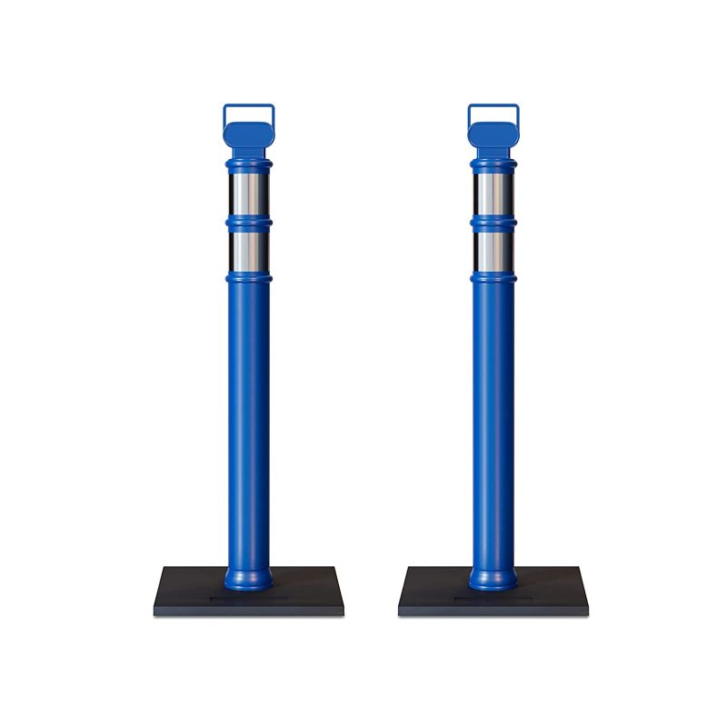 Photo 1 of **DAMAGED** Trafford Industrial Set of 2 45" Delineator Posts with Removable 10lb Rubber Base, Reflective Collars - Blue
