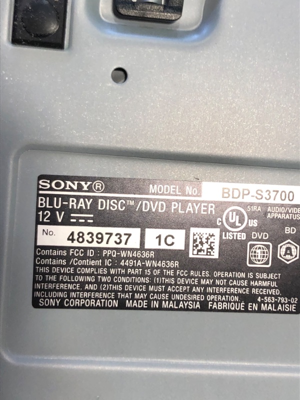 Photo 1 of Sony BDP-S3700 Home Theater Streaming Blu-Ray Player with Wi-Fi (Black)
