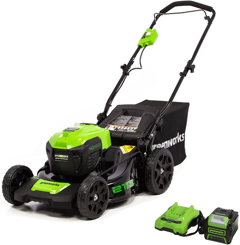 Photo 1 of **MISSING CHARGER AND BATTERY** Greenworks 40V 21" Cordless Brushless Push Mower, 5.0Ah USB Battery and Charger Included
