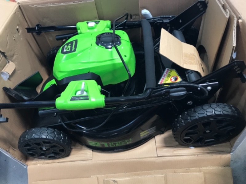 Photo 2 of **MISSING CHARGER AND BATTERY** Greenworks 40V 21" Cordless Brushless Push Mower, 5.0Ah USB Battery and Charger Included
