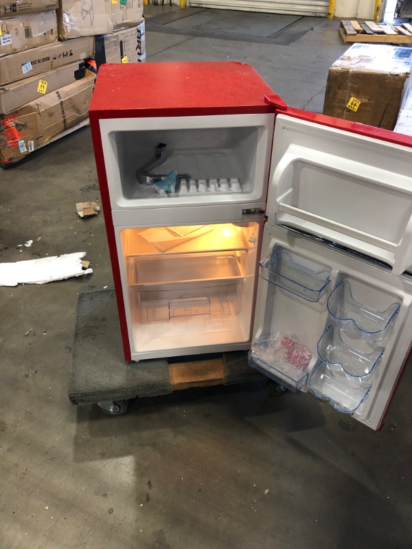 Photo 2 of PARTS ONLY ONLY FREEZER GETTING COLD 
Frigidaire EFR840-RED 3.2 Cu Ft Red 2 Door Retro Bar Fridge with Side Bottle Opener