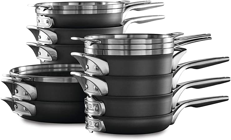 Photo 1 of Calphalon 15-Piece Pots and Pans Set, Stackable Nonstick Kitchen Cookware with Stay-Cool Stainless Steel Handles, Black