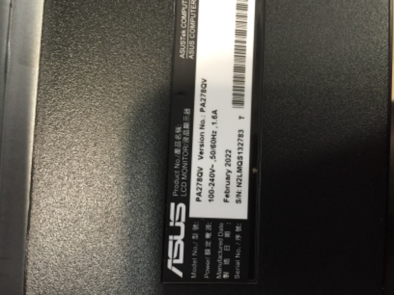 Photo 1 of ASUS ProArt Display PA278QV 27” WQHD (2560 x 1440) Monitor, 100% sRGB/Rec. 709 ?E < 2, IPS, DisplayPort HDMI DVI-D Mini DP, Calman Verified, Eye Care, Anti-glare, Tilt Pivot Swivel Height Adjustable