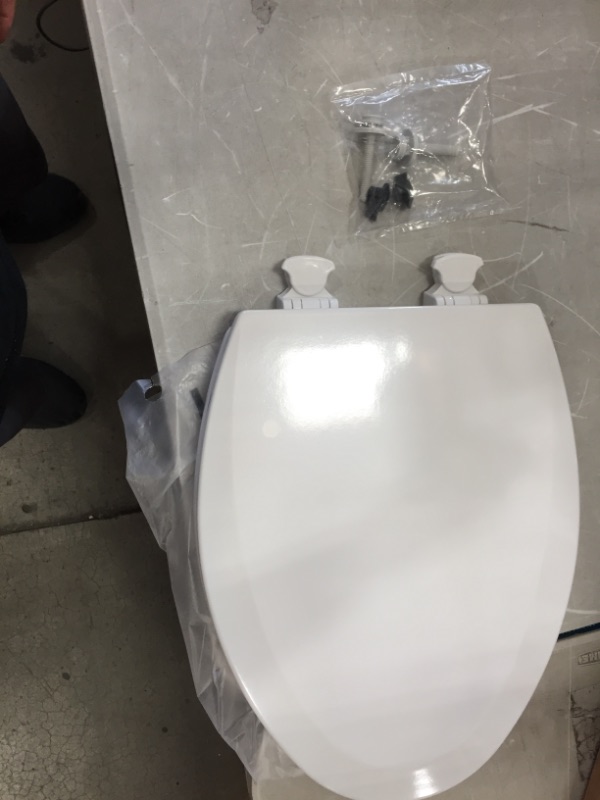 Photo 2 of Bemis 1500EC 390 Toilet Seat with Easy Clean & Change Hinges, Elongated, Durable Enameled Wood, Cotton White