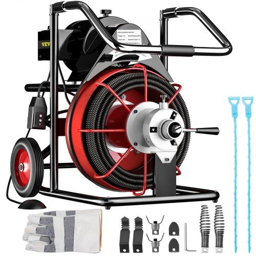 Photo 1 of 100' x 3/8'' Drain Cleaner 370W Drain Cleaning Machine Sewer Clog w/ Cutters 1700R/min