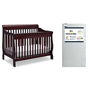 Photo 1 of Delta Children Canton 4-in-1 Convertible Crib, Espresso Cherry + Serta Perfect Slumber Dual Sided Recycled Fiber Core Crib and Toddler Mattress (Bundle)