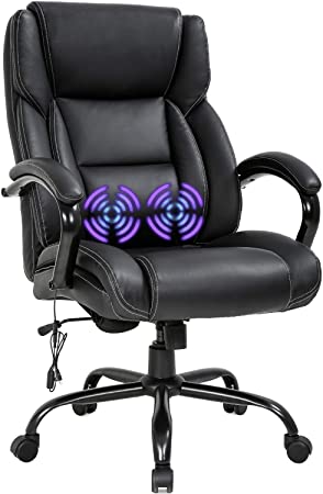 Photo 1 of PARTS ONLY 
Big and Tall Office Chair 500lb Wide Seat Desk Chair with Lumbar Support Armrest Swivel Rolling High Back PU Leather Computer Chair Massage Adjustable Ergonomic Task Chair for Adults Women(Black)