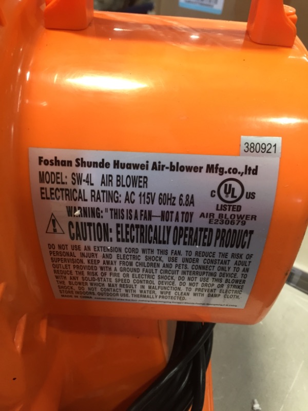 Photo 4 of ACTION AIR Air Blower, 800W/1.1hp Blower with GFCI Plug for Inflatable Bounce House, Outdoor/Indoor Bounce House Blower, Perfect for Bounce House, Water Slide, Air Sofa, Air Mattress (SW-4L)