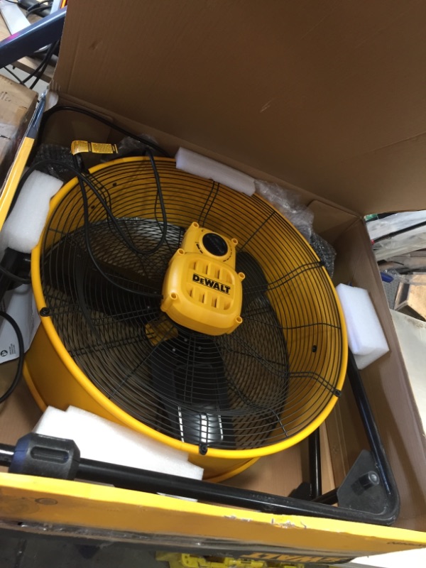 Photo 2 of DEWALT DXF-2490 High-Velocity Industrial, Drum, Floor, Barn, Warehouse Fan, Heavy Duty Air Mover with Adjustable Tilt & Large Wheel, 24", Yellow