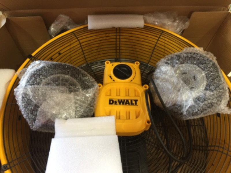 Photo 3 of DEWALT DXF-2490 High-Velocity Industrial, Drum, Floor, Barn, Warehouse Fan, Heavy Duty Air Mover with Adjustable Tilt & Large Wheel, 24", Yellow