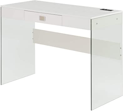Photo 1 of (DAMAGED CORNERS; BROKEN SIDE FRAME)
Convenience Concepts SoHo Glass Desk with Charging Station, 42", White
