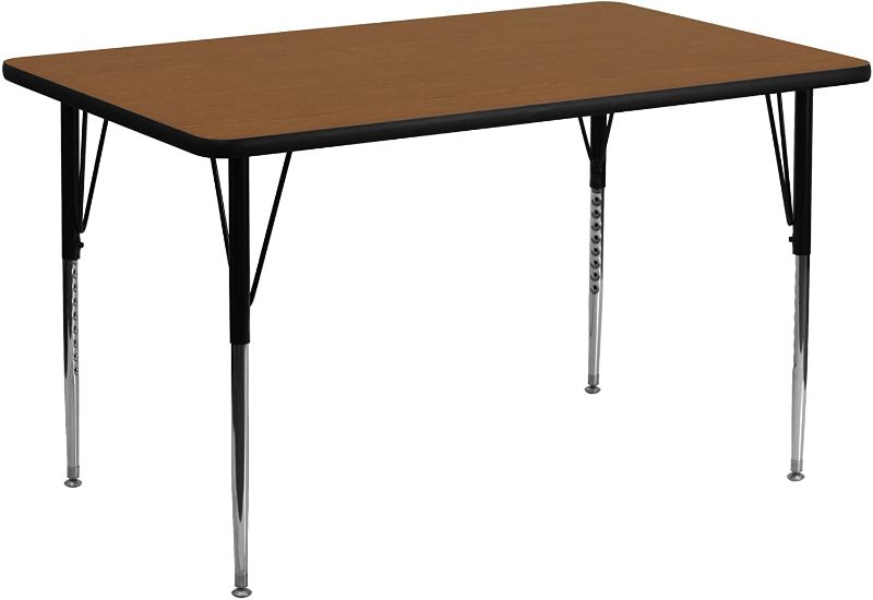 Photo 1 of **DAMAGED CORNER**
Flash Furniture 24''W x 48''L Rectangular Oak HP Laminate Activity Table - Standard Height Adjustable Legs( OAK)
