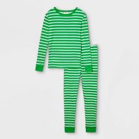 Photo 1 of Kids' Striped 100% Cotton Tight Fit Matching Family Pajama Set - Green (2 PACK) (SIZE 2T)

