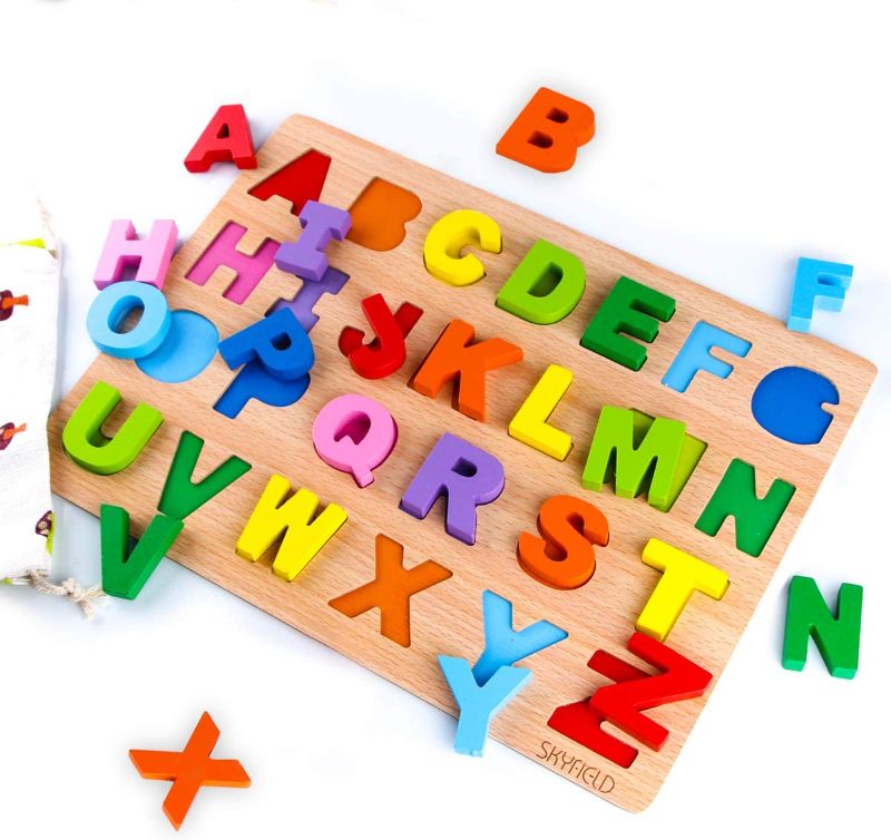 Photo 1 of 2 
SKYFIELD Wooden Alphabet Puzzles, Letter Puzzles ABC Puzzles, Early Educational Developmental Toy for 2, 3, 4, 5, 6 Years Old Boys and Girls, for Toddlers, Kids, Preschoolers, 13.4'' L x 9.8''
