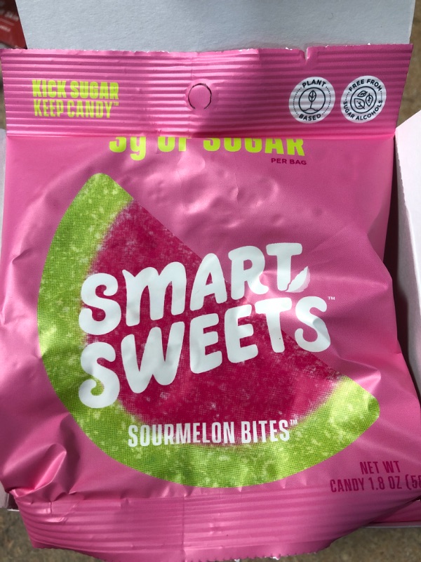 Photo 2 of ***NON REFUNDABLE*** BEST BY DATE: 05/14/2022  SmartSweets Sourmelon Bites, Candy with Low Sugar (3g), Low Calorie, Plant-Based, Free From Sugar Alcohols, No Artificial Colors or Sweeteners, Pink and Green 1.8 Ounce (Pack of 6)