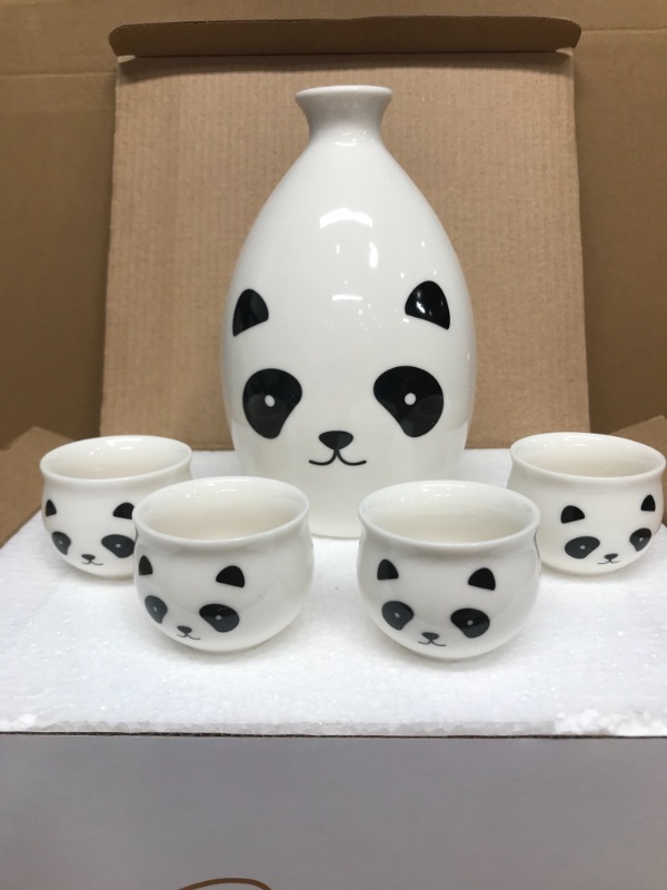 Photo 2 of 5-Piece Panda Ceramic Sake Set - Includes 1 Tokkuri Bottle & 4 Ochoko Cups for Hot or Cold Sake and Tea