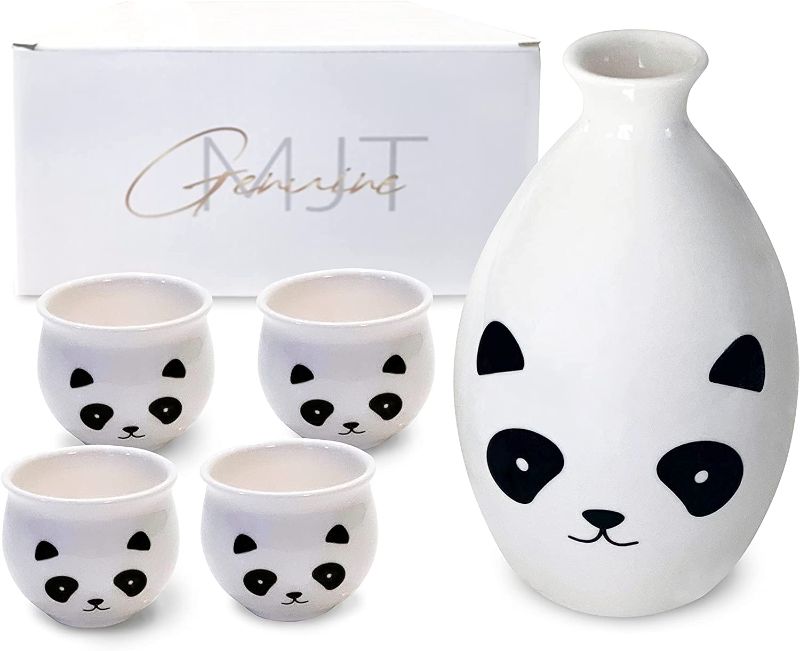 Photo 1 of 5-Piece Panda Ceramic Sake Set - Includes 1 Tokkuri Bottle & 4 Ochoko Cups for Hot or Cold Sake and Tea