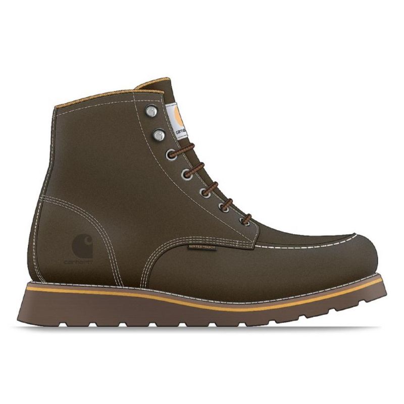 Photo 1 of Carhartt Men's Waterproof 6 in. Moc Toe Work Boot-Soft Toe-Dark Brown Wedge 09.5M
