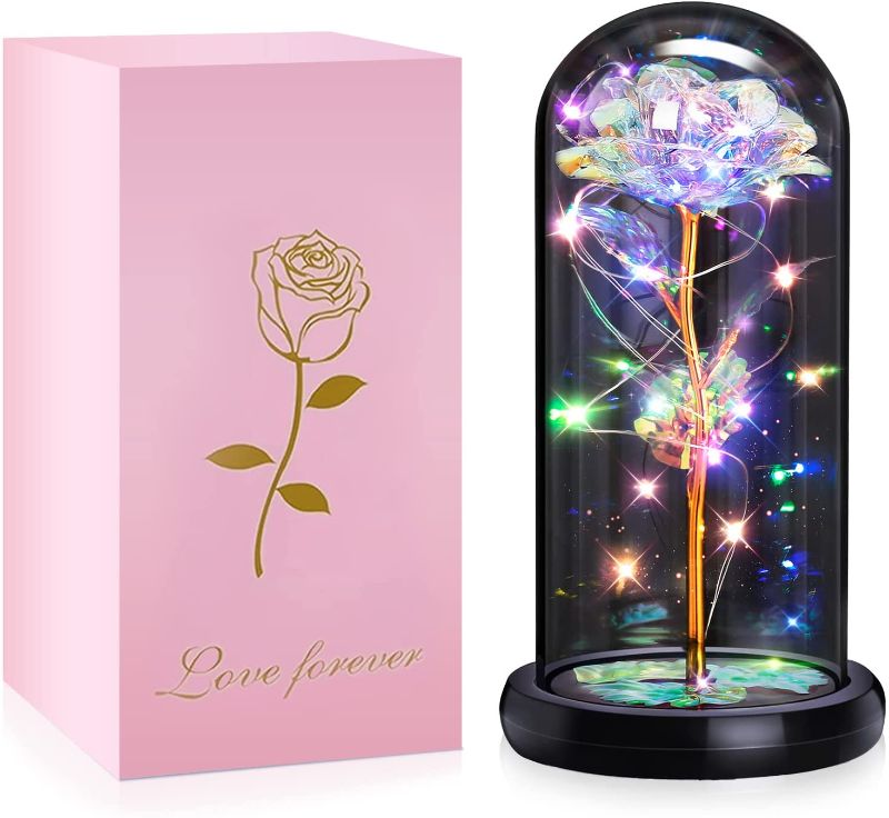 Photo 1 of  Colorful Artificial Flower Rose Gift with LED,Preserved Flowers in Glass