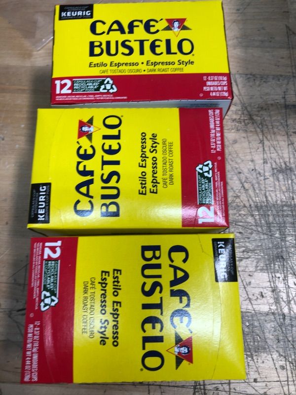 Photo 2 of  Exp. Nov 02 2022  
*no refunds*   Cafe Bustelo, K-Cup Single Serve, 12 Count, 4.44oz Box (Pack of 3) (Espresso Style)
