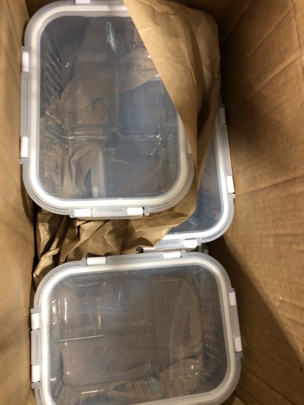 Photo 2 of ***COMPLETE PARTS*** KOMUEE Glass Meal Prep Containers 3 Compartment with lids, 5 Pack 36 oz, Airtight Food Storage Glass Lunch Bento Box, Dishwasher and Microwave Safe,White