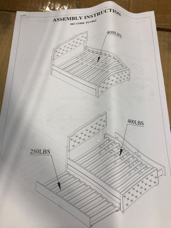 Photo 4 of ***PARTIAL SET*** UOCFYK Upholstered Queen Size Platform Bed with Trundle & 2 Storage Drawers,Solid Wood Bedframe w/Headboard/Wood Slat Support, Easy to Assemble, No Box Spring Needed, Beige