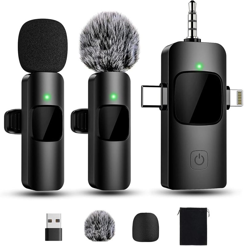Photo 1 of ***Stock photo is a similar item*** Mini Microphone Wireless Lavalier Microphone for iPhone Android Computer Laptop Camera USB-C,2.4G Ultra-Low Delay,Noise Reduction,Double Lapel Microphone for YouTube TikTok Vlog