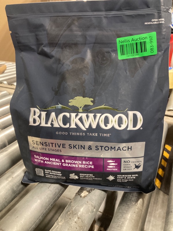 Photo 2 of Blackwood Sensitive Skin & Stomach Dry Dog Food, Salmon Meal & Brown Rice with Ancient Grains, 4.5 Pound Bag with Prebiotics & Probiotics to Promote Gut Health EXP DEC 2025