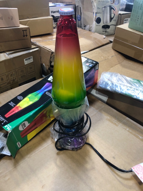 Photo 3 of ***USED****Lamp Lava 2179 14.5-Inch, with White Wax, Clear Liquid, Tri-Colored Globe, Hand Painted Base Rainbow