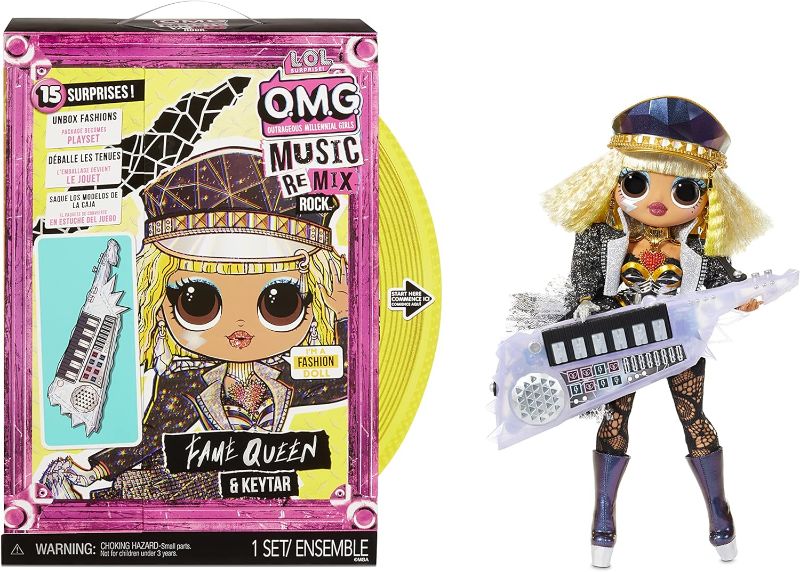 Photo 1 of 
L.O.L. Surprise! Remix Rock Fame Queen Fashion Doll with 15 Surprises Including Keytar, Outfit, Shoes, Stand, Lyric Magazine, and Record Player Playset - Kids Gift, Toys for Girls Boys Ages 4 5 6 7+