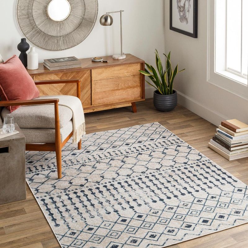 Photo 1 of ***STOCK PHOTO SIMILAR IITEM***Mark&Day Washable Rugs, 8x10 Mary Global Cream Area Rug, Black Beige Carpet for Living Room, Bedroom or Kitchen (7'10" x 10', Machine Washable)