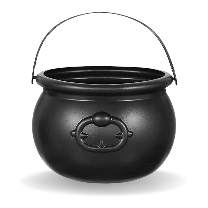 Photo 1 of 7.5" Halloween Plastic Cauldron, Black Candy Bowl, Large Witch Cauldron Pot Bucket for Halloween Decorations Trick or Treat Holder, Party Supplies Centerpiece
