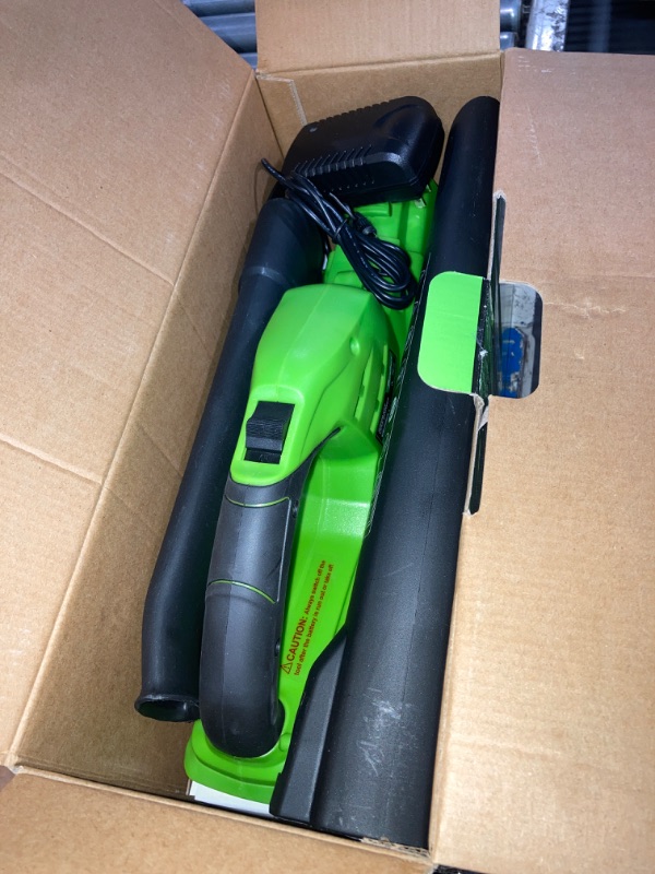 Photo 2 of 20V Leaf Blower Cordless with 2 Battery and Charger, 135MPH 175CFM High Speed Leaf Blower with 2 Tubes, Electric Leaf Cleaner, Lightweight Handheld Small Blower for Patio, Garden, House, Depot, Green