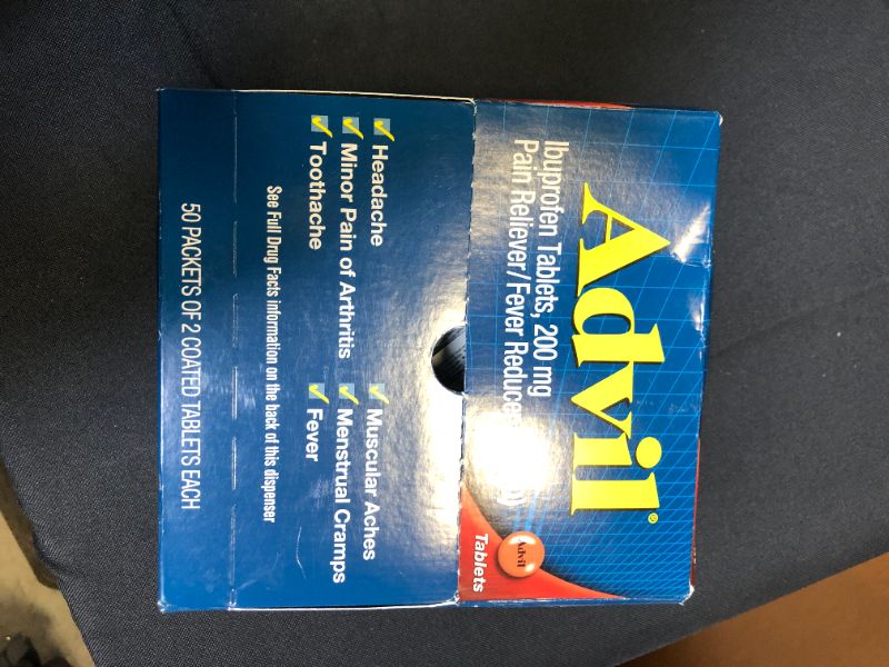 Photo 2 of Advil Pain Reliever and Fever Reducer, Pain Relief Medicine with Ibuprofen 200mg for Headache, Backache, Menstrual Pain and Joint Pain Relief - 50x2 Coated Tablets
