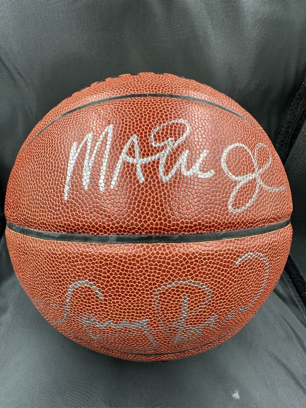 Photo 1 of RARE MAGIC JOHNSON, LARRY BIRD AUTOGRAPHED BASKETBALL