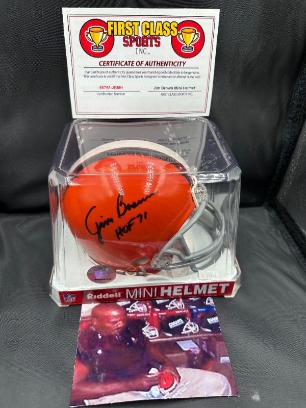 Photo 1 of RARE JIM BROWN HOF ‘71 AUTOGRAPHED MINI HELMET W COA