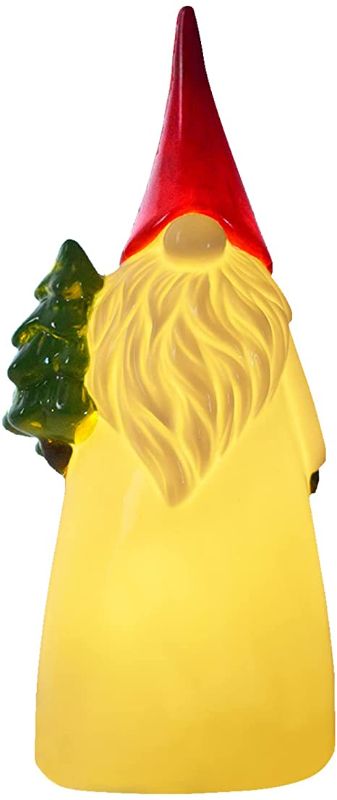 Photo 1 of 9.5" Ceramic Christmas Gnome Battery Operated Tabletop Hand-Painted Christmas Decoration Gnome Light-up with Red Hat Holiday Decoration ( Pack of 2 ) 

