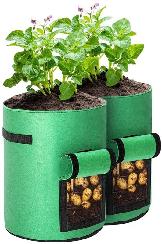Photo 1 of 2 Pack 10 Gallon Garden Grow Bags Plant Container with Handles and Velcro Window Planting Pouch Fabric Pots Premium Breathable Cloth Bags ?Green?
