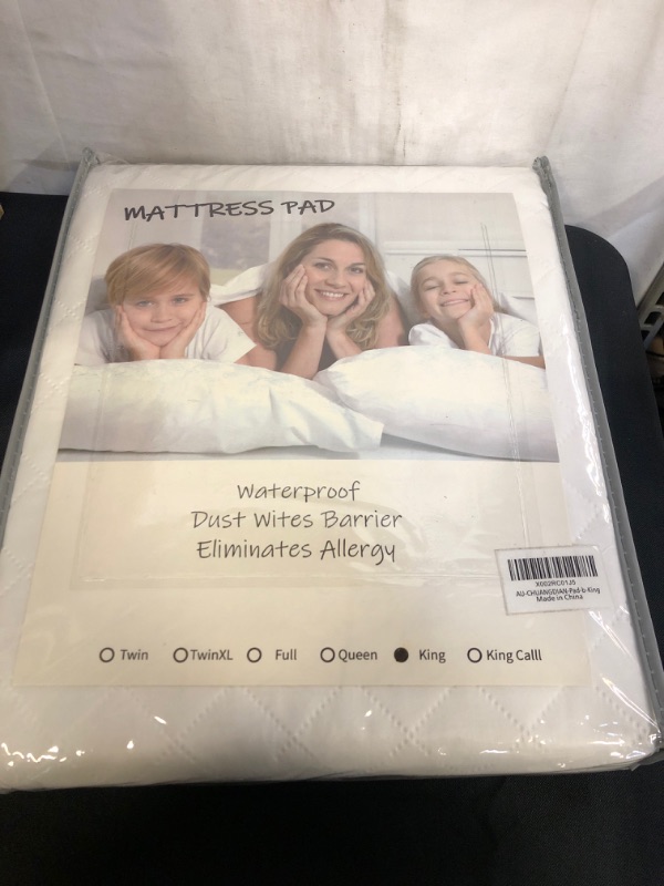 Photo 2 of ANUWAA Mattress Pad Cover with Strip, Breathable Bedding Quilted Fitted Mattress Sheet Protector, 100% Polyester Mattress Topper, White, King Size (70" x 80")
