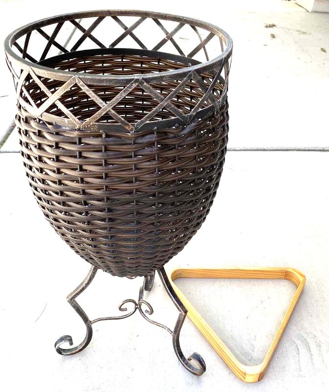 Photo 1 of BASKET WITH IRON LEGS H 24” AND POOL BALL RACK