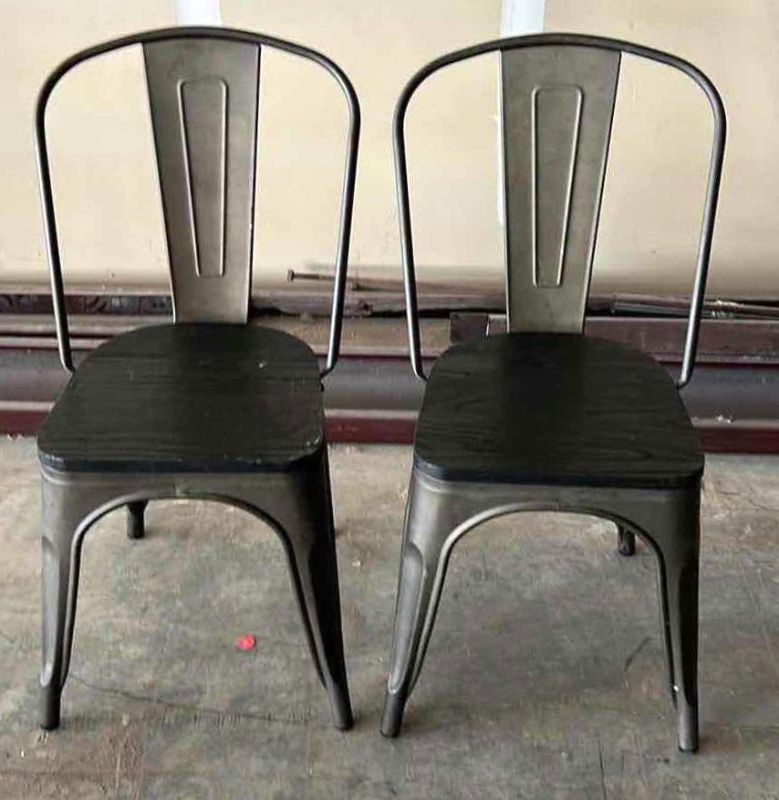 Photo 1 of 2 METAL CHAIRS WITH WOOD SEAT