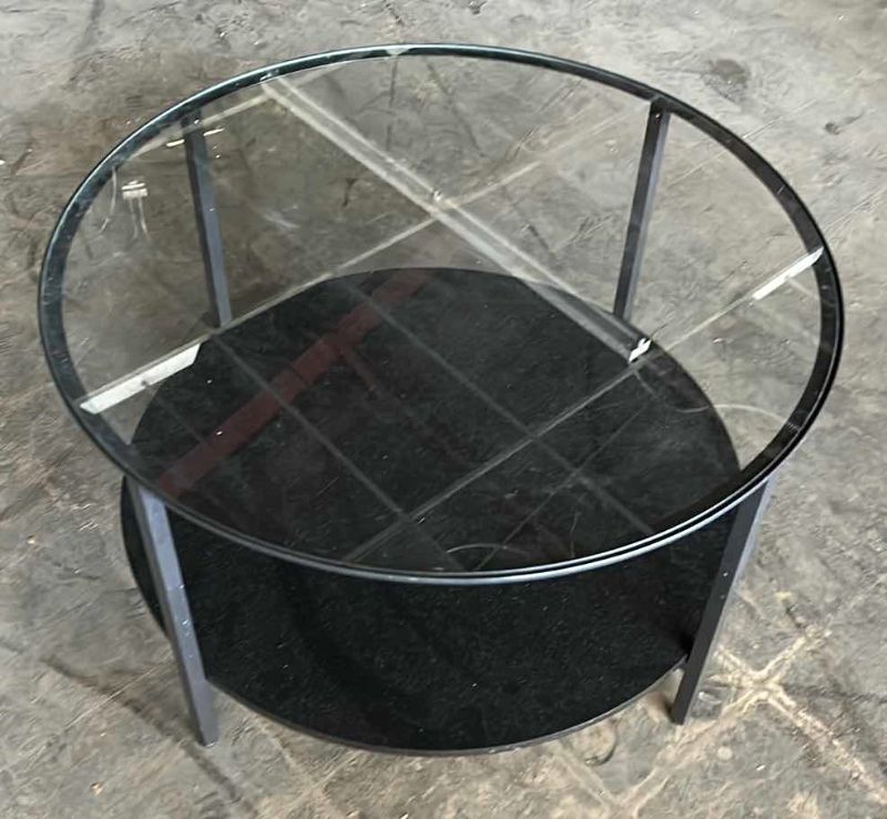 Photo 1 of ROUND GLASS TOP COFFEE TABLE 30” ROUND x 180