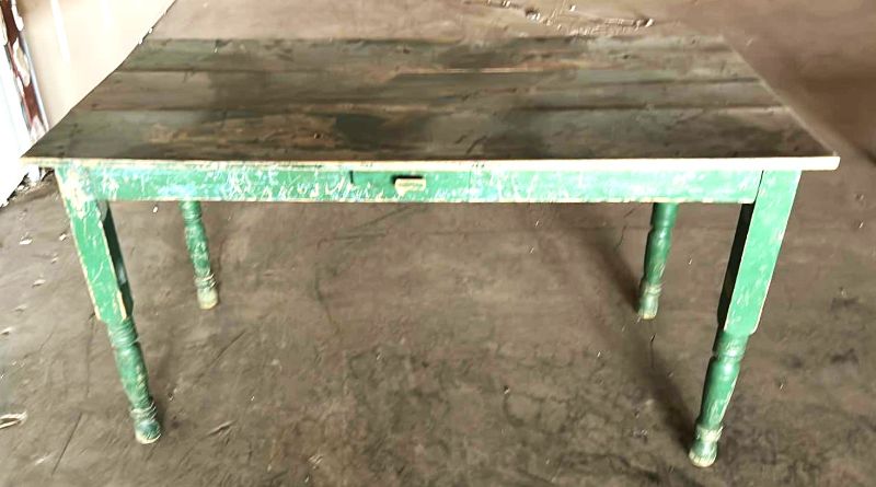 Photo 2 of PAINTED RUSTIC WOOD TABLE 57 1/2“ x 29“ x 31 1/2“ high